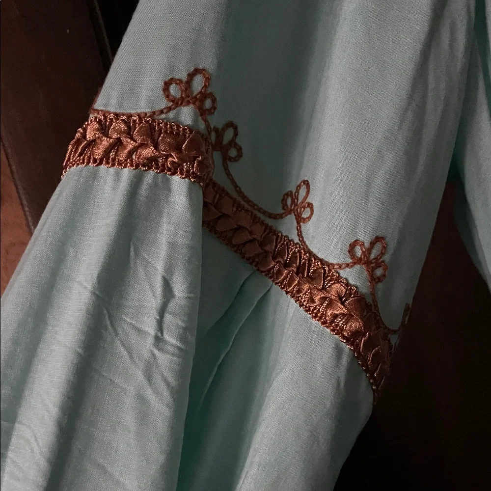 Moda International Turquoise Boho Dress with Brown Embroidery - Picture 5 of 7